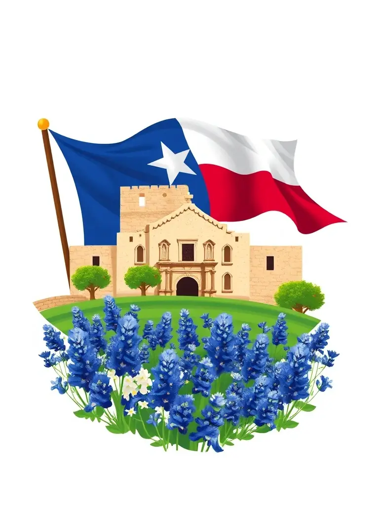 A digital illustration of the state of Texas with the state flag waving in the background, symbolizing the state-specific courses offered by EduPrep.